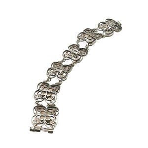 Vintage Filigree 925 Sterling Silver Bracelet Floral Design 6.5" Reads INDIA